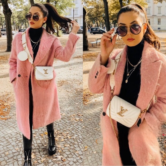 ZARA LIMITED EDITION BLOGGER FAVE Fuzzy Pink Wool Coat Alpaca Wool Trench Coat - Picture 14 of 16